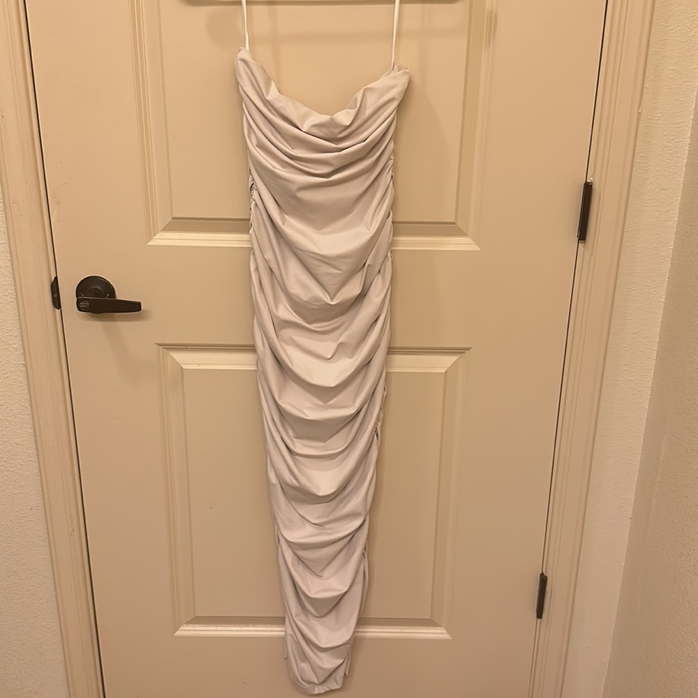 Shein Ruched Strapless Cream Dress